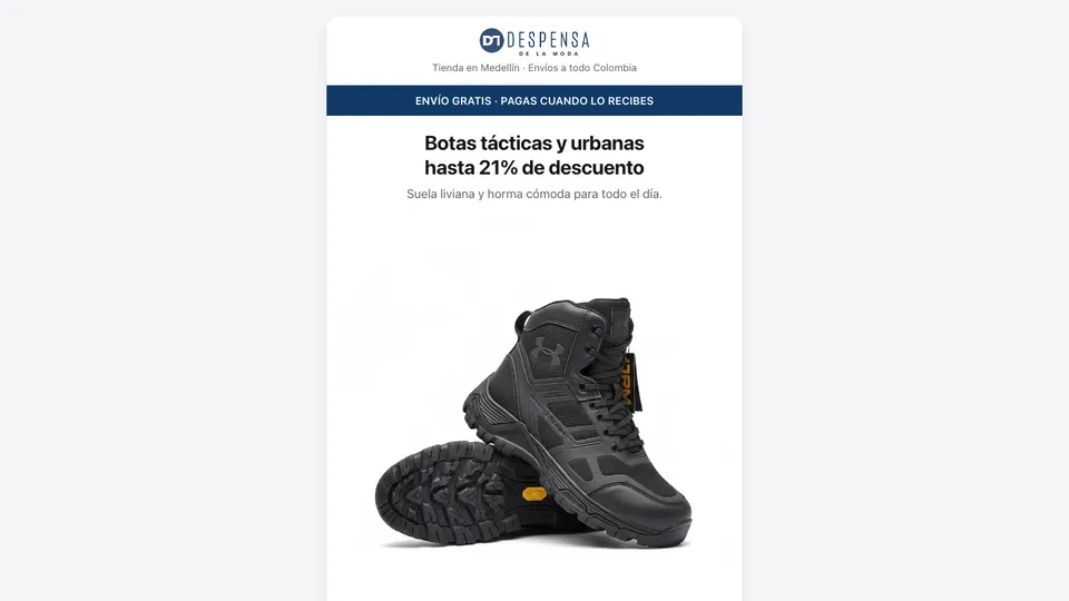 Portada de la landing de botas de Despensa de la Moda