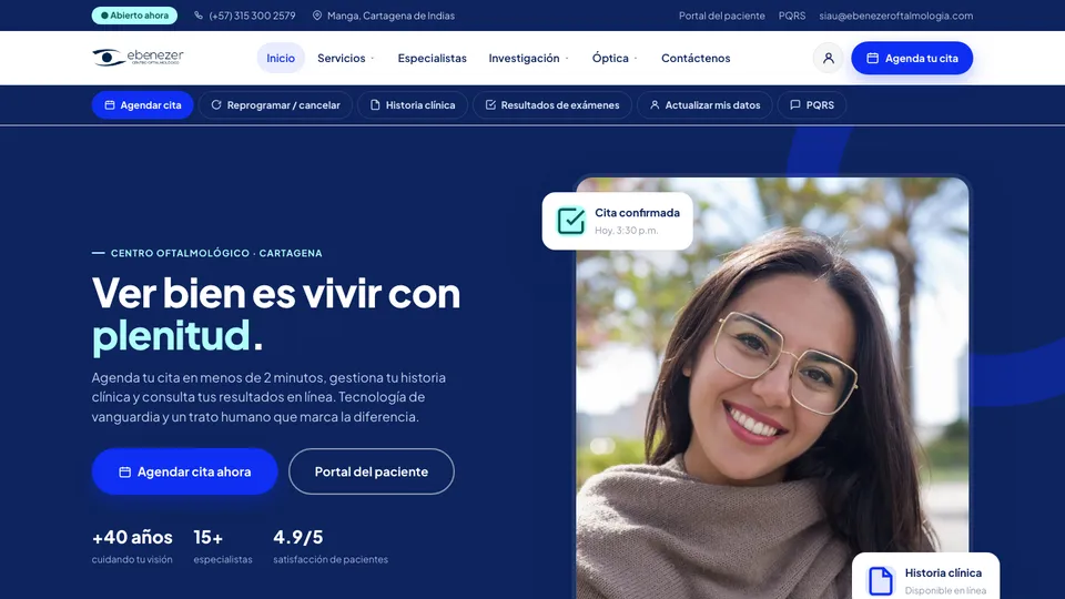 Portada del sitio de Ebenezer Centro Oftalmológico